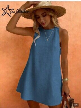 Shein Blue Mini Sleeveles Dress Size Medium